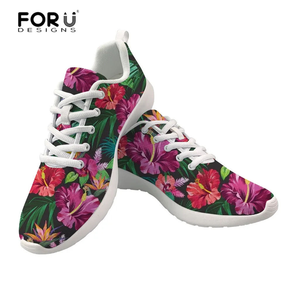 FORUDESIGNS Hawaiian Flower Hibiscus Tropical Print Women Flats Sneakers Ladies Soft Vulcanized Shoes Comfort Footwear Woman | Обувь