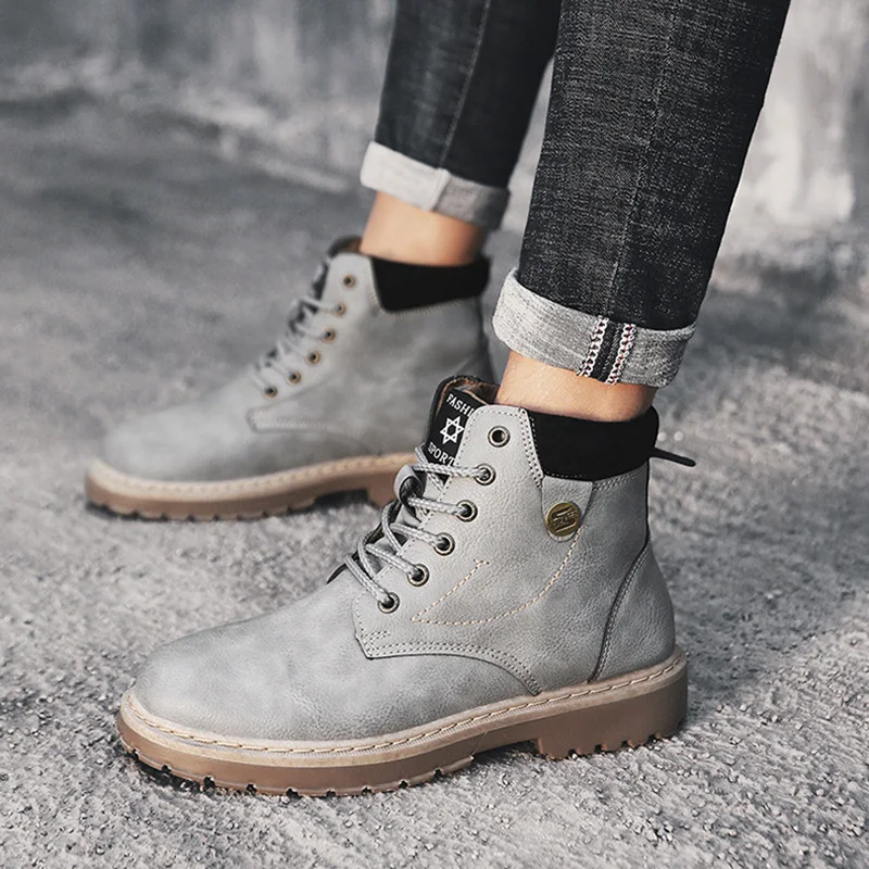 

Round Toe Men's Boots Male Snow Boots Leather Work Boots Men Ankle Boots Unisex Couples Winter Boots Lace-up Winter Boots Shoes