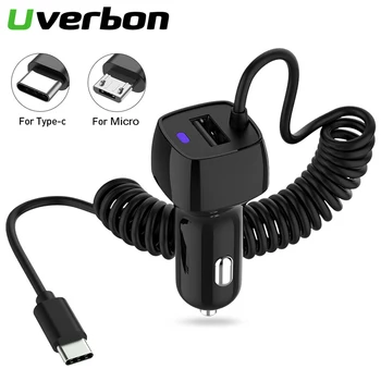 

USB Car Charger 12V/24V Type C Cable LED For Xiaomi Huawei Car-charger Type C Micro USB Cable Quick Charge For Samsung S9 S8