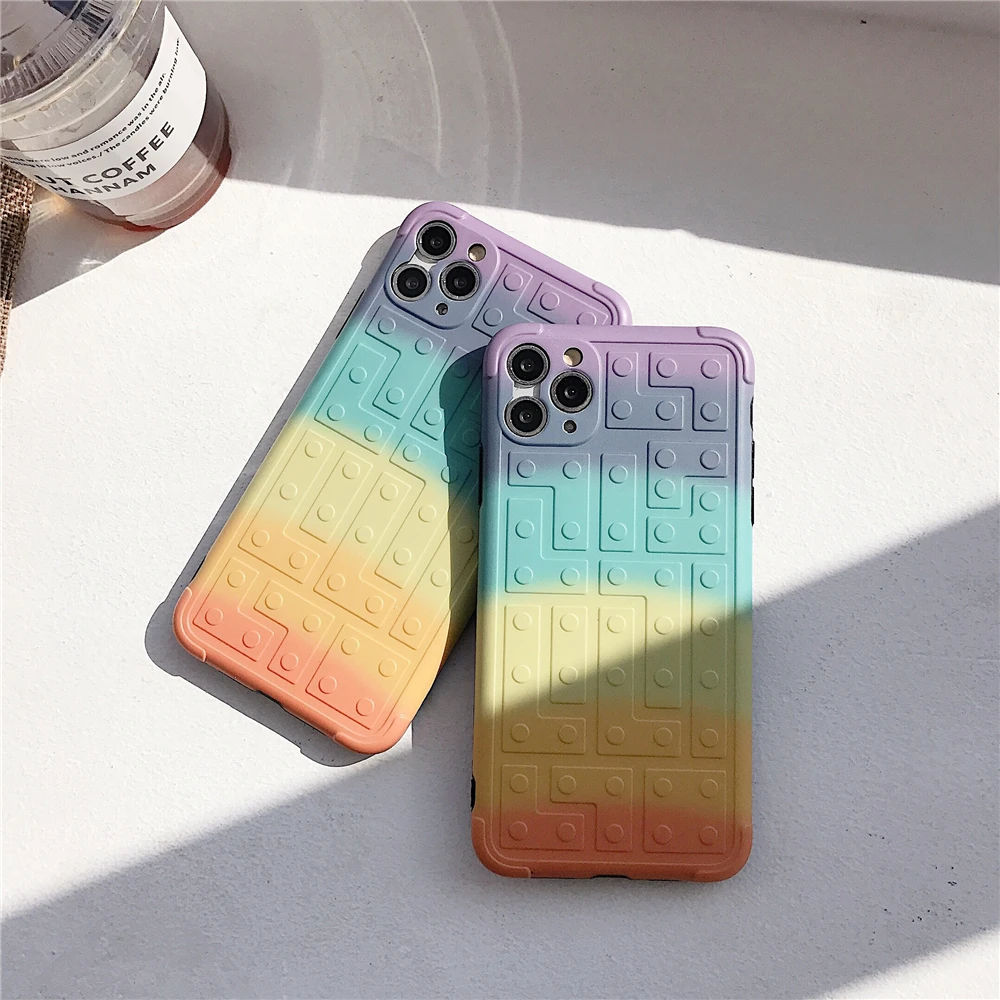 

Phone Cases for Iphone 11pro Max Case Rainbow Building Blocks Soft Cortex Phone Case Apple Iphone XSmax/XR/8/7 Case Phone Bags