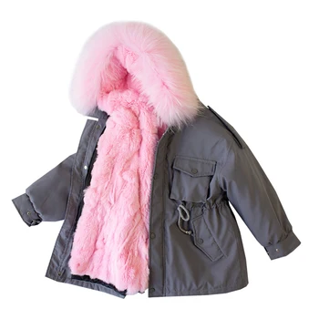 

-35 Degrees 2019 New Girl Clothing Long Fur Clothes Winter Jacket Kids Warm Thicken Hooded Natural Fur Coats Teen Outwear Parkas