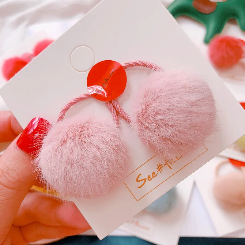 Pink Модные яркие плюшевые шарики, Детские ободки для волос, резинки для девочек, детские резинки для волос, конский хвост, зажим для волос аксессуары - Цвет: Pink