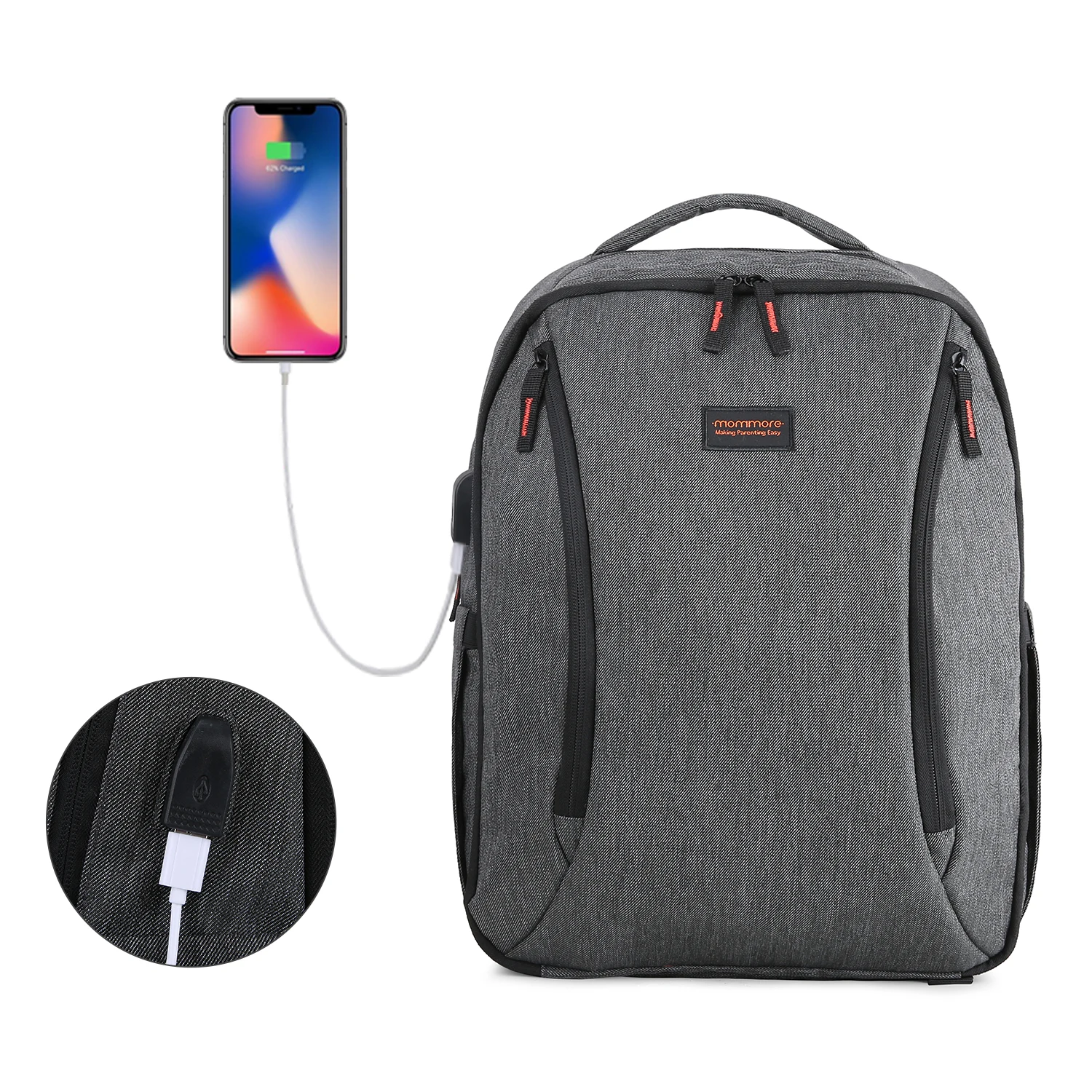 

mommore Diaper Bag Backpack With USB Port Unisex Travel Nappy Backpack with Insulated Pocket, Changing Pad
