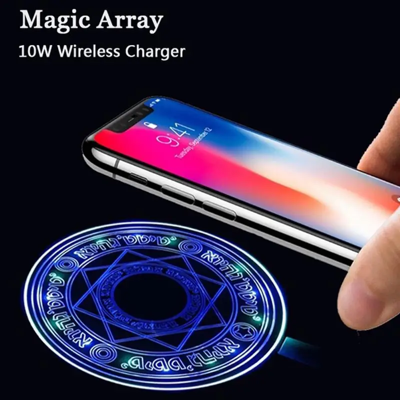 

10W Glowing Magic Array Universal Qi Fast Charging Wireless Charger for iPhone Charger Magic Array Wireless Charger