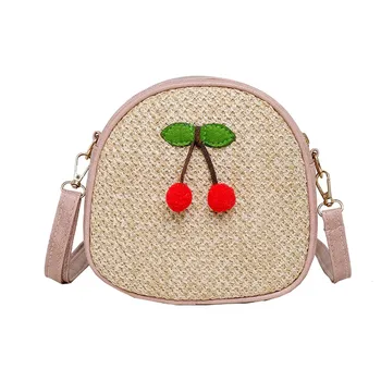 

Women Ladies Girls Crossbody Bags Handbag Fashion Cherry Straw Shoulder Purse Simple Popular Wild Casual Circular Woven Leathe