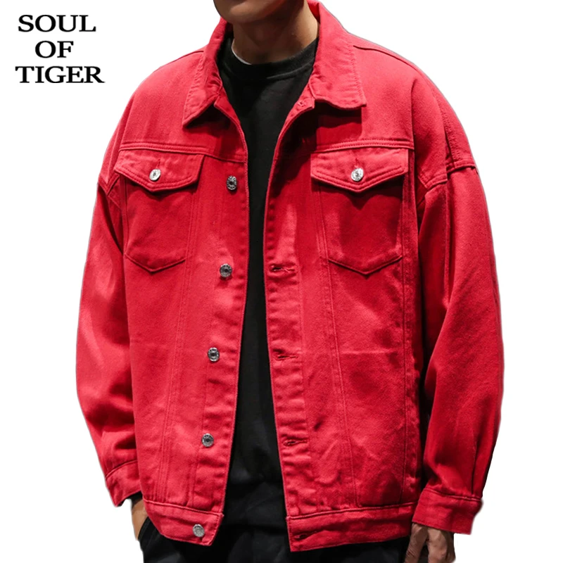 

SOUL OF TIGER Korean Fashion Clothes Punk Streetwear Male Vintage Autumn Oversized Loose Jacket Mens Casual Denim Coat Plus Size