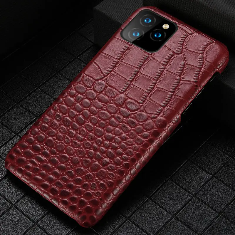 Чехол из натуральной кожи для телефона iPhone 11 11 Pro 11 Pro Max X XS XSMax XR 7 8 plus 5 5S se 6 6S Plus крокодиловая кожа - Цвет: Красный