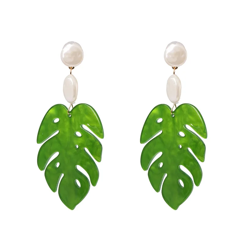 52057-GN JUJIA Fashion Leaf Resin Drop Dangle Earrings For Women Geometric Statement Christmas Gifts Vintage Jewelry Wedding Party - Окраска металла: 52057-GN