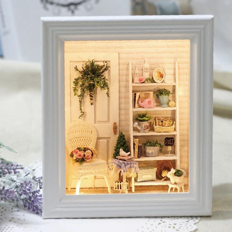 

Doll House Frame Miniature with Furniture DIY Wooden Dollhouse Thumbnails Toys for Children Gifts Craft