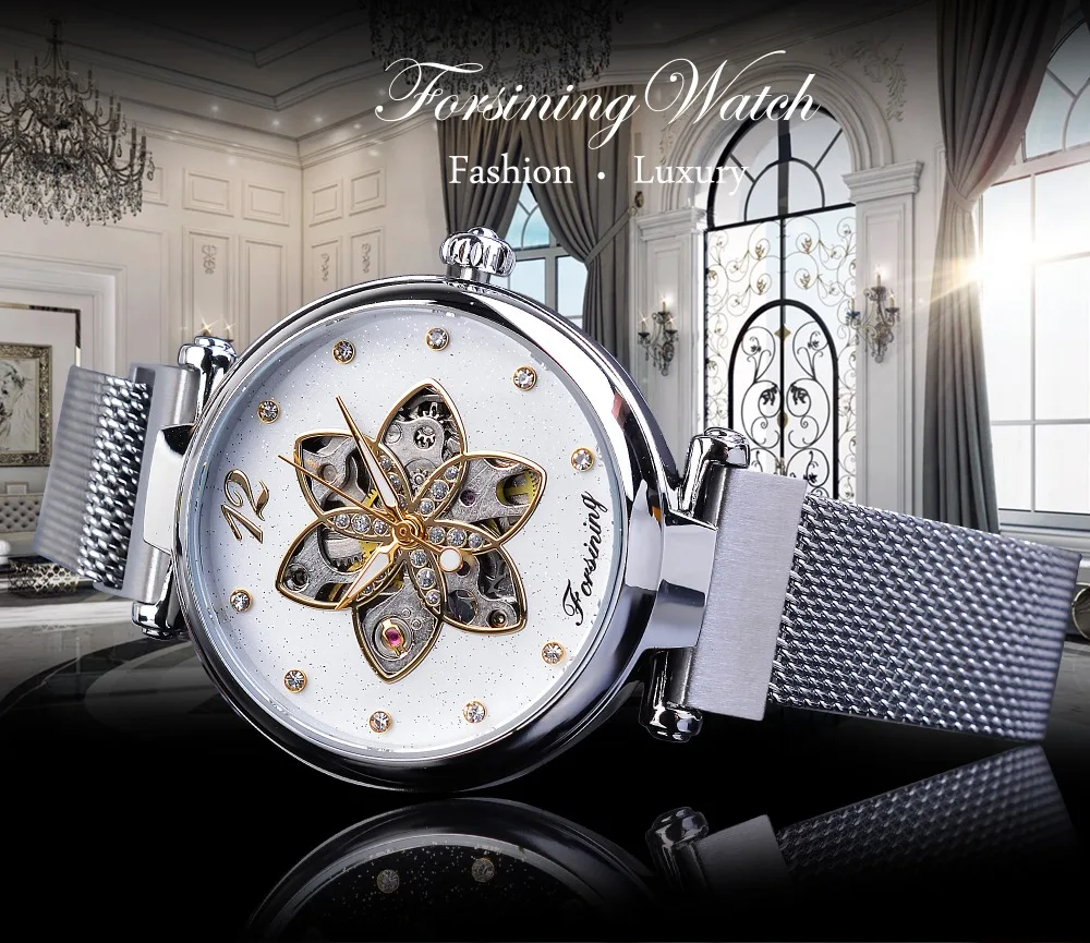 Forsining, модные женские часы, механические, автоматические, Топ бренд, Роскошные, с бриллиантами,, тонкие, женские часы, водонепроницаемые, женские часы