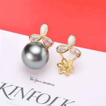 

S925 Sterling Silver Flash Design Pearl Earrings Holder Women DIY Pearl Earrings Components Silver Gold Color