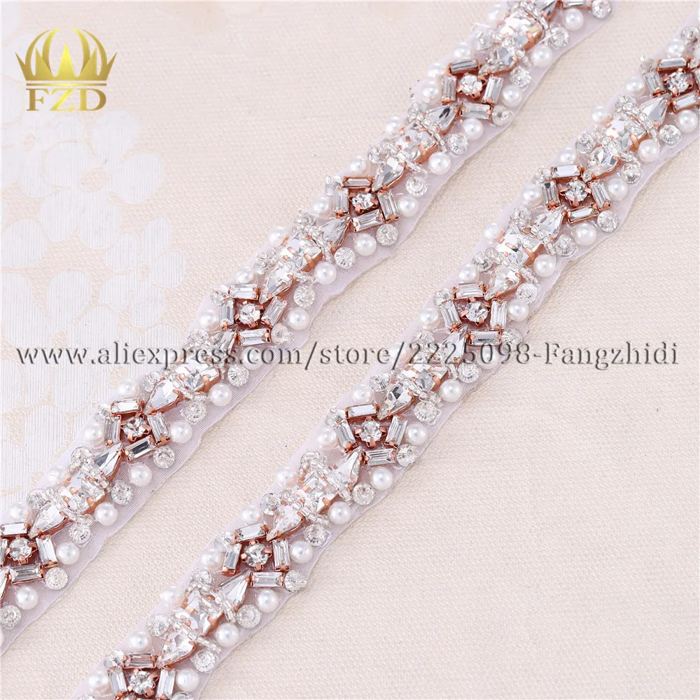 

FZD 1Yard Handmade diy accessories Beaded Hot Fix Sew On Bridal Rhinestone Crystal Pearl Wedding Applique Belt Sash Garter