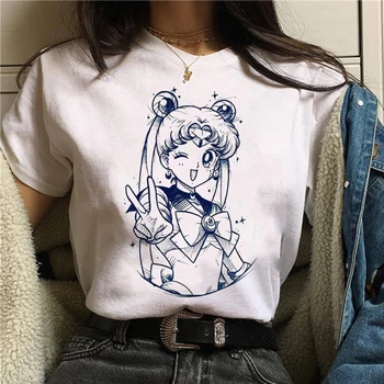 

Sailor Moon Funny Cartoon T Shirt Women Harajuku Ullzang Anime T-shirt 90s Korean Style Tshirt Graphic Aesthetic Top Tees Female