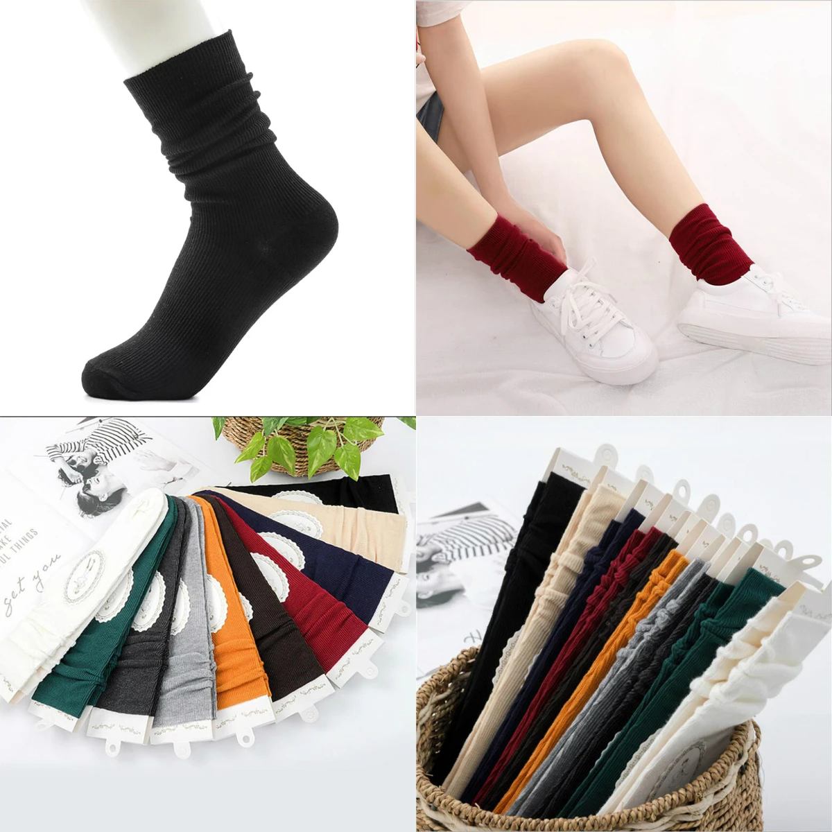 Однотонные гольфы в японском Корейском стиле для школьниц, свободные вязаные длинные хлопковые носки для женщин