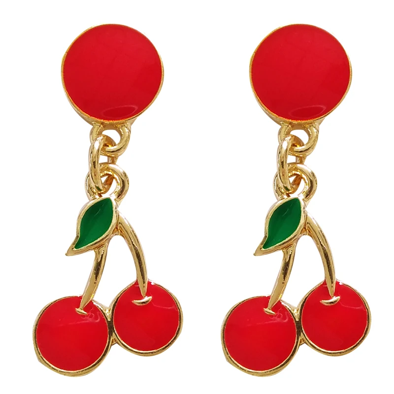 

fashion jewelry gold metal enamel fruit series banana watermelon strawberry cherry cirtus earrings