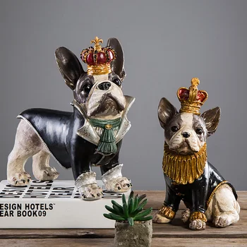 

England Style Creative Dog Wearing A Crown Statue Home Craft Home Decoration Objects Office Animal Portrait Resin Sculpture Gift