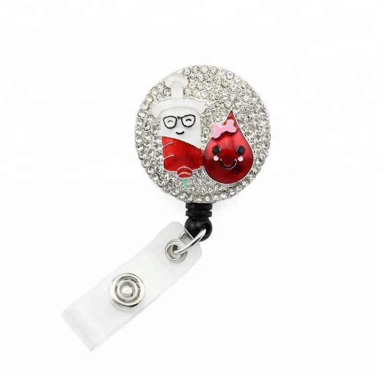 

New Arrival Crystal Blood Enamel Syringe Retractable ID Badge Reel Holder