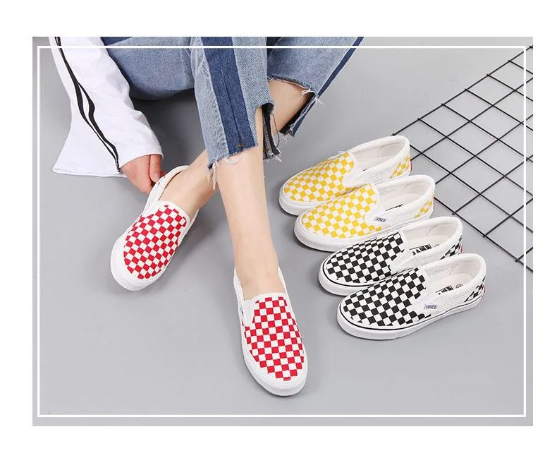 

FAN PAO WoMen Girl Old School Classic Skool Cozy Chessboard Canvas Skateboarding Comfy Platform Loafers Slip Ons Shoes Footwear