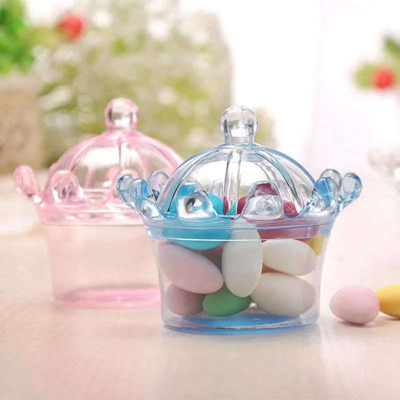 12 PCS Candy Boxes, Plastic Mini Dome with Crown Design Party Decoration Clear Plastic Crown Fillable Party Favor Box for Candie