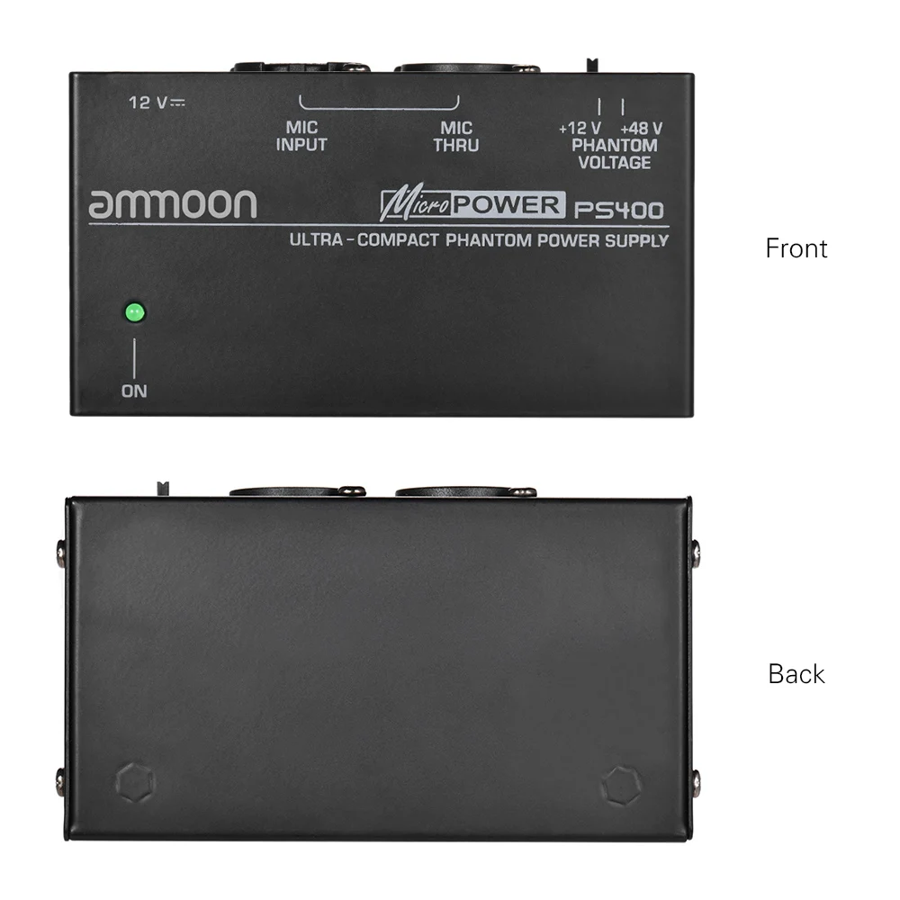 Ammoon ультра-компактный конденсаторный микрофон фантомное питание+ 12V+ 48V на выбор с адаптером питания