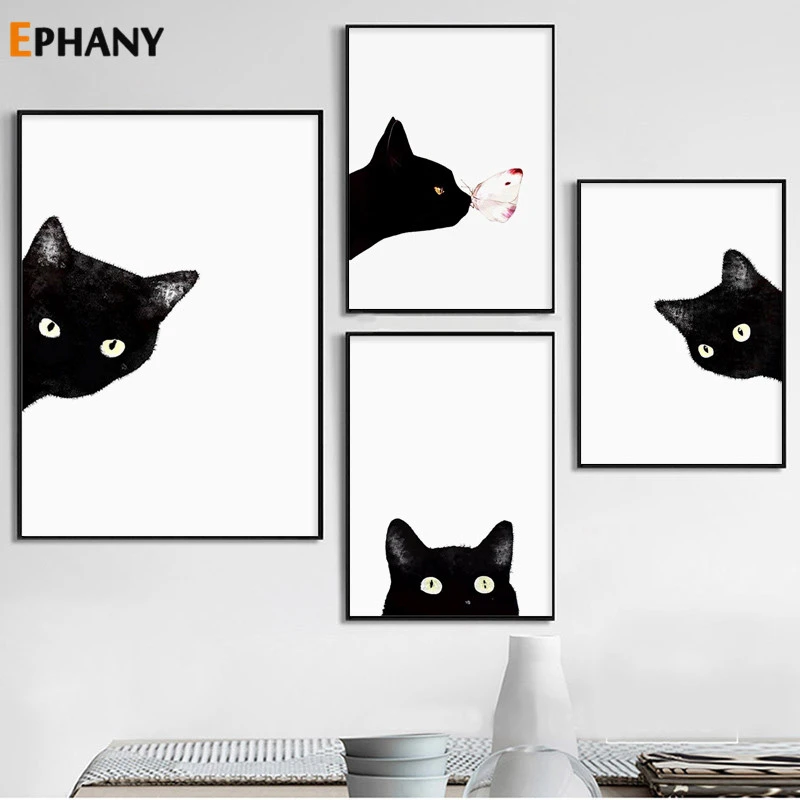 Gift Gifts Prints Wallart Posters Black Cat Japanese Print Poster