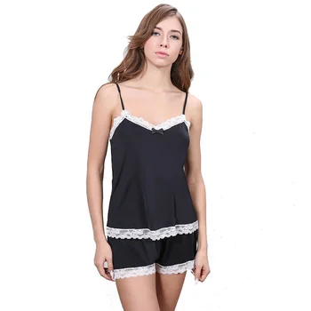 

US $9.9 Spaghetti Strap Pajamas Sets With Lace Women's Homewear Home Suit Rayon Sleep Wear Summer Thin Negligees