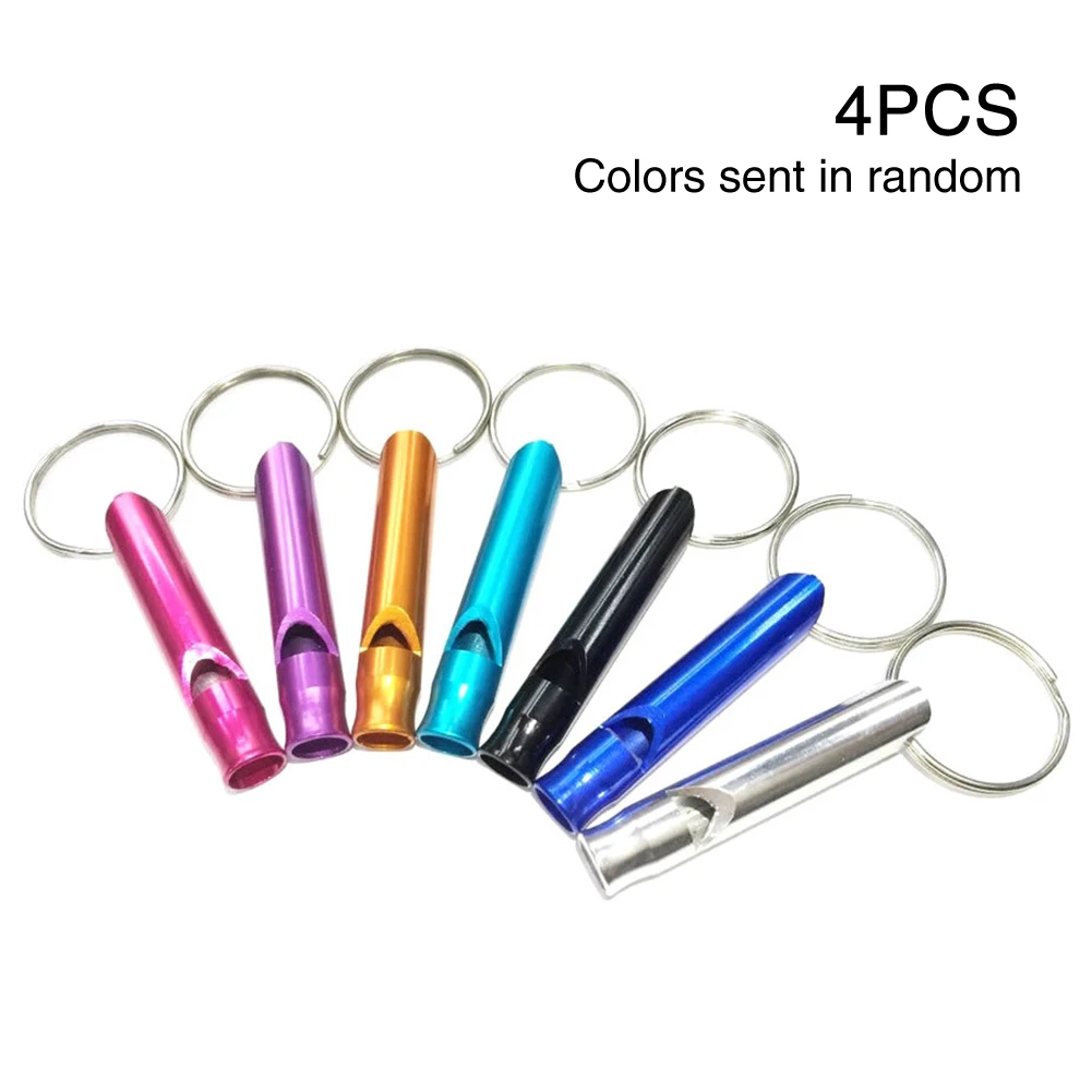 

4 Pcs Aluminum Alloy Survival Whistle Camping Portable Outdoor Positioning Fade Resistance Easy Use Tool Emergency Random Color