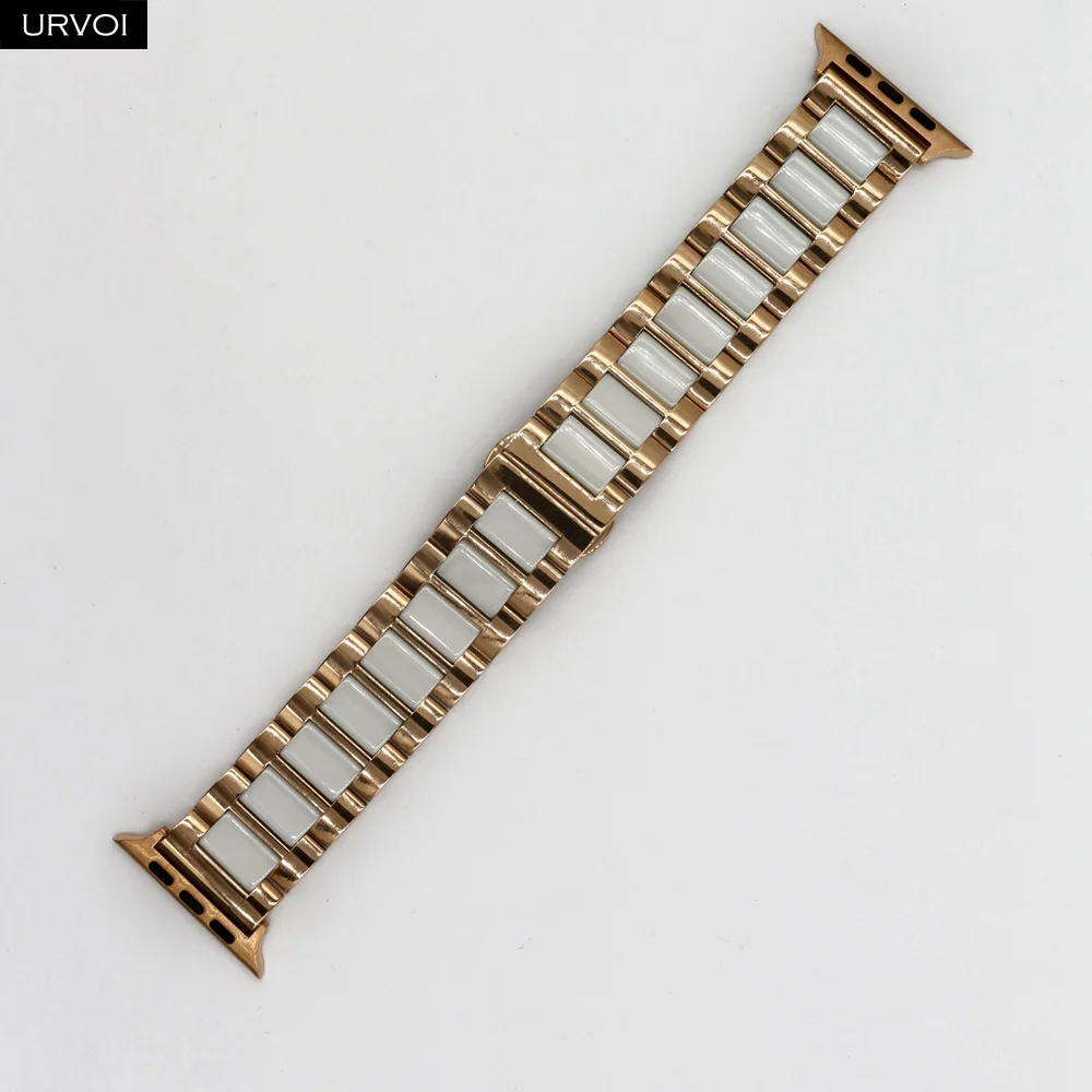 Rose gold white Керамический ремешок URVOI для Apple Watch, ремешок для iwatch серии 5 4 3 2 1, керамический ремешок из нержавеющей стали, качественная пряжка-бабочка - Цвет ремешка: Rose gold white