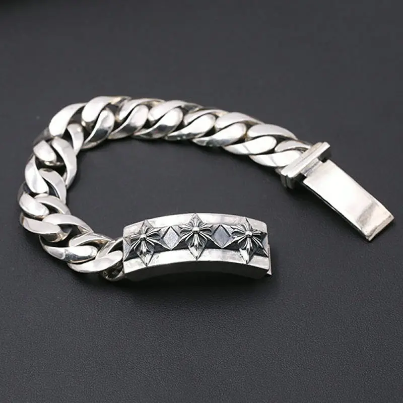 S925 sterling silver men's bracelet personality fashion classic jewelry retro punk style domineering six-pointed star shape