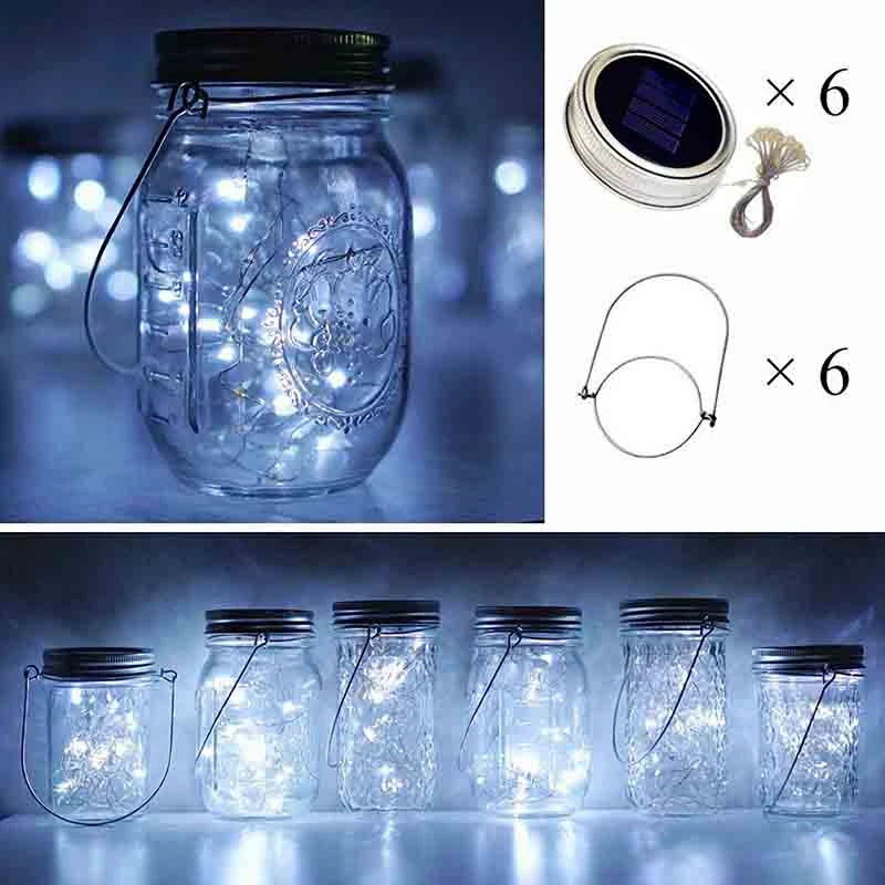 Солнечный Mason Jar крышка света, 20 светодиодный водонепроницаемый Фея Звезда Светлячок гирлянды с 6 вешалками(банка не входит в комплект), для Mason Jar G