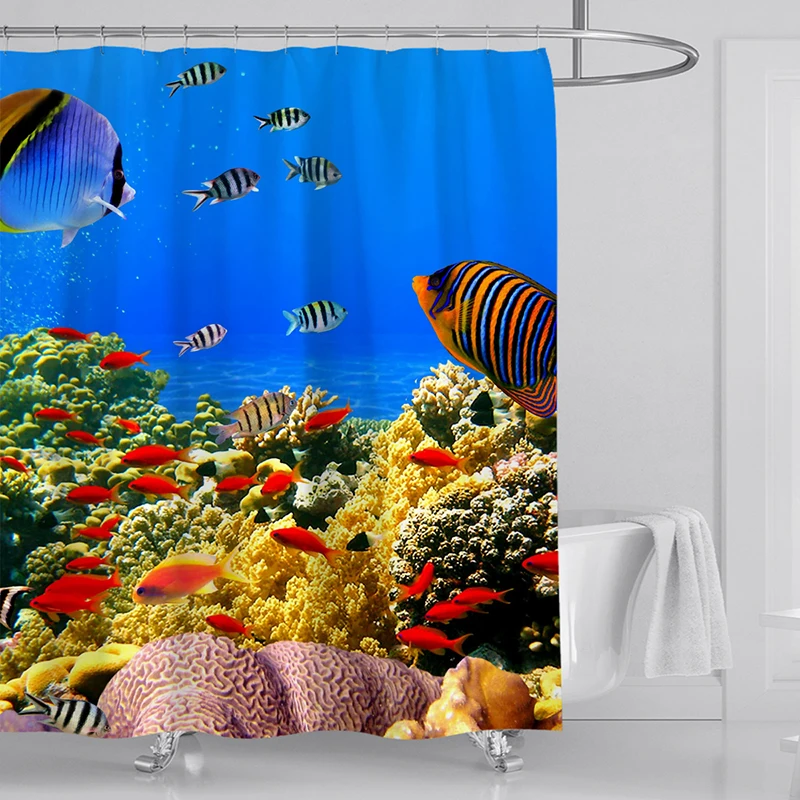 Ocean Dolphin Deep Sea Polyester Shower Curtain Bathroom Waterproof With 12 Hooks Bath Mat Set