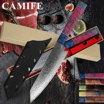 

8 Inch Chef Damascus Steel Knife 67 Layer Japanese Kitchen Knife Cleaver Slicing Gyuto Octagonal Handle Knife Box Case Cover