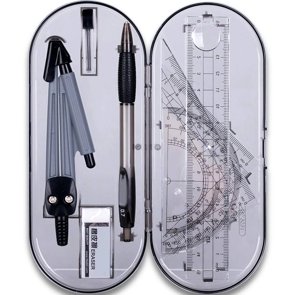 New 8PCS/Set Drawing Compass Ruler Kit Students School Stationery Examination Math Learning Tools Gifts Office Exam Supplies