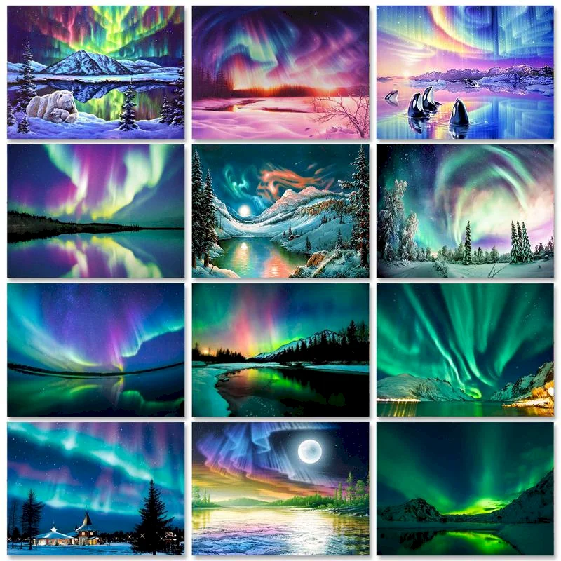 

SDOYUNO DIY Painting By Numbers Aurora Scenery HandPainted Oil Painting Adult Child Picture Colouring Home Decor Unique Gift