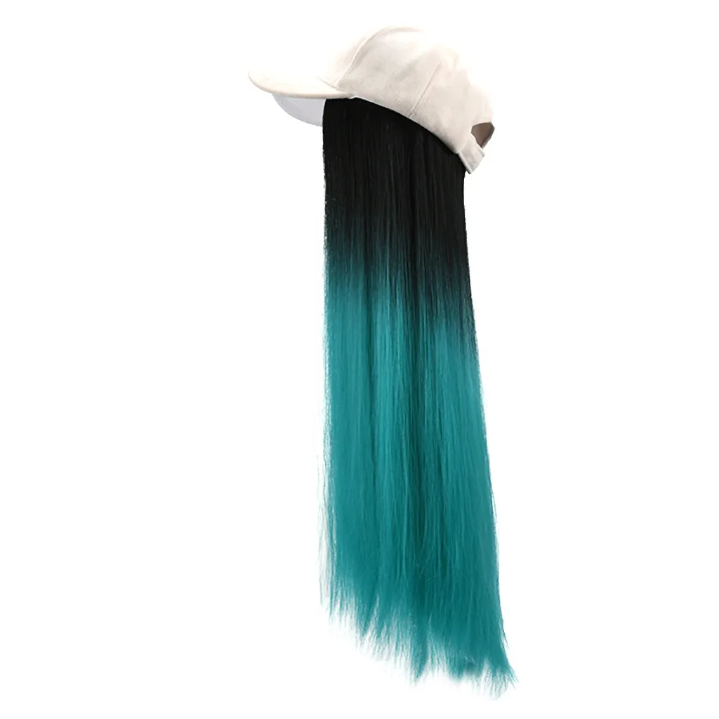Цветная шляпа парик один парик женский длинные прямые волосы набор париков шляпа градиент Бейсбол шапки