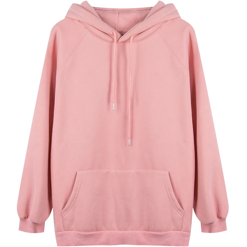 pink Женская мода осень зима корейский стиль негабаритных с капюшоном длинным рукавом сплошной цвет черный Толстовка Женская Повседневная теплая верхняя одежда - Цвет: pink
