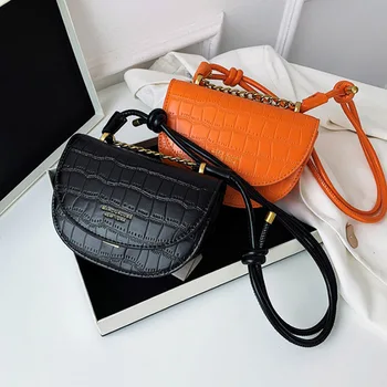 

Stone Pattern PU Leather Saddle Bag For Women's 2020 Fashion Shoulder Bag Summer Solid Color Crossbody Bags Ladies Chain Handbag
