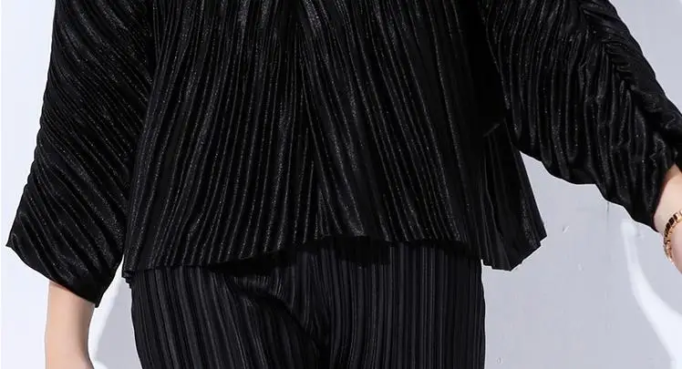 Miyake новые с длинным рукавом v-образным вырезом дизайн гофрированные Блузки Женская футболка