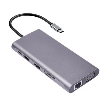 

11 In 1 4K USB C Hub Adapter Laptops VGA Audio Gigabit Ethernet Docking Station Card Reader PD HDMI Aluminum Alloy RJ45 Type-c