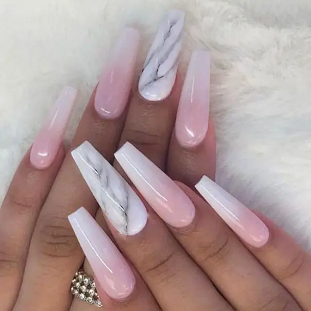 24pcs/Set Detachable Long Coffin Fake Nails European Rainbow Ballerina Full Nail Art Tips Colorful Beauty Artificial False Nails A7