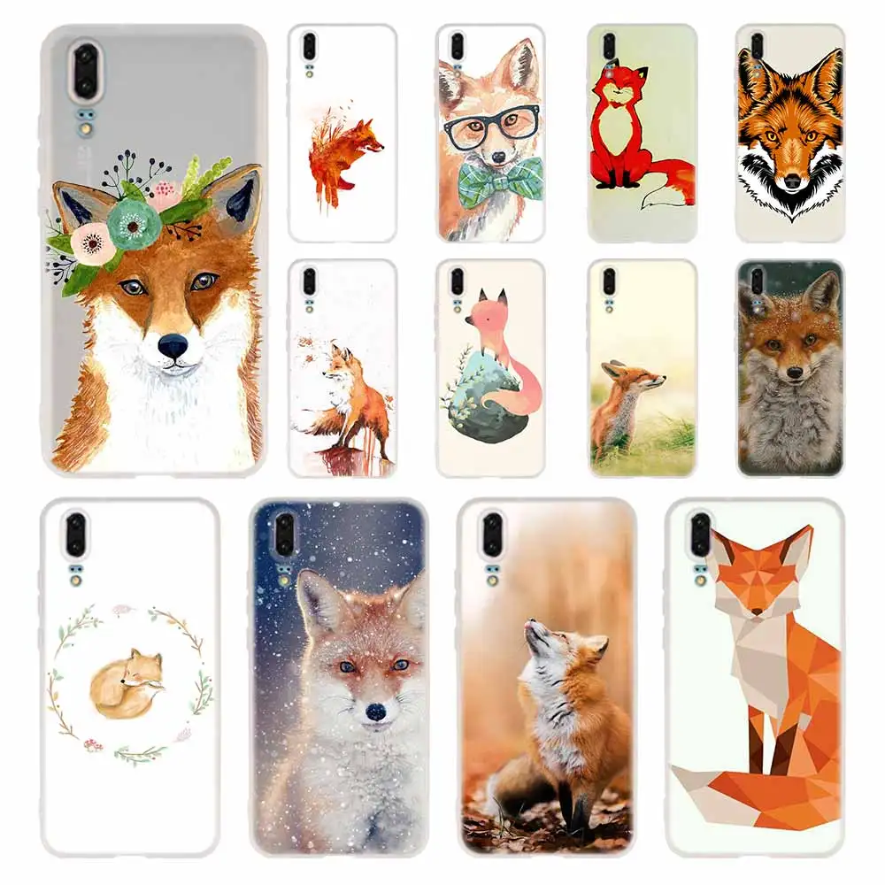 

Case Silicone Soft TPU Cover For Huawei P30 P20 Pro P10 P9 P8 Plus P Smart Lite 2019 Cute Red Fox Cases