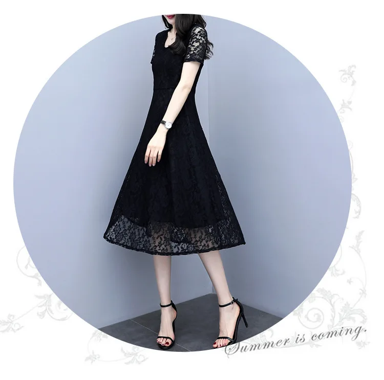 Винтажное черное платье в западном стиле большого размера кружевное комбинированное мягкое Тюлевое платье с коротким рукавом и круглым вырезом