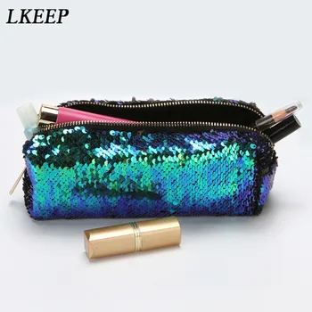 

Fashion Cosmetic Bags Double Color Sequins Handbag Cosmetic Bag Makeup Pouch Women Girl's Pencil Bags High Quality