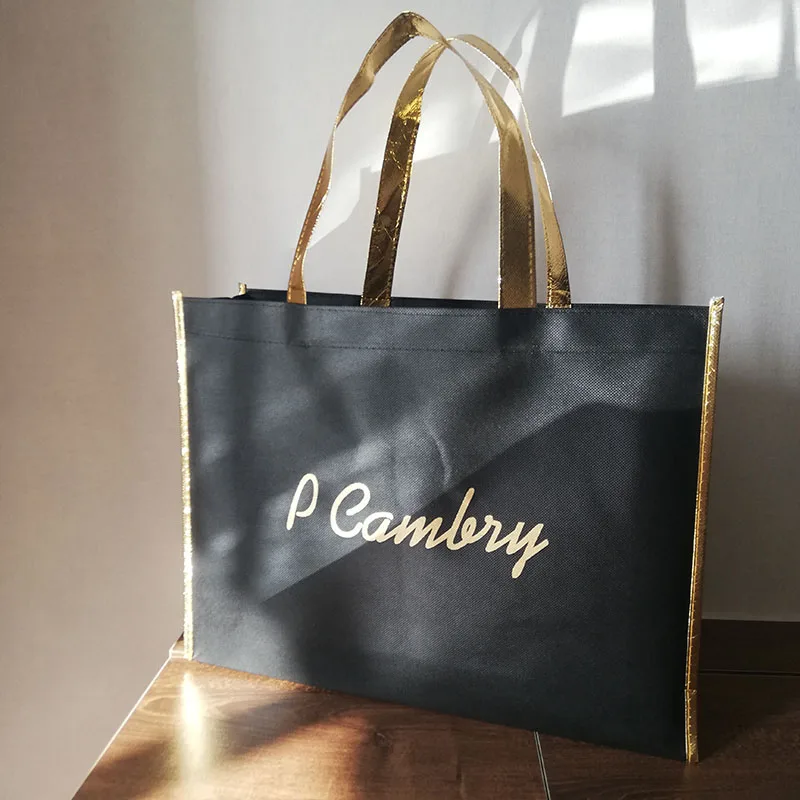 500pcs/lot Black Foldable Shopping Bag with Your Logo Printed Reusable Tote Pouch Custom Handbag Shoulder Storage Non-woven | Багаж и