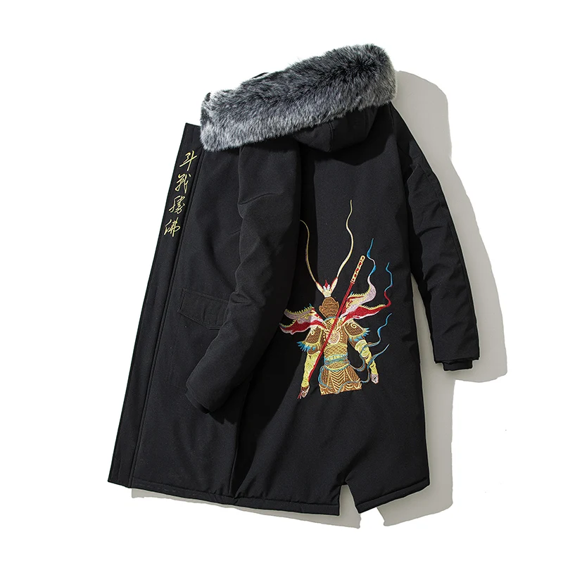 Мужская зимняя Сунь Укун куртка с вышивкой пальто в японском стиле мужская хлопковая теплая куртка с персонажами мультфильмов