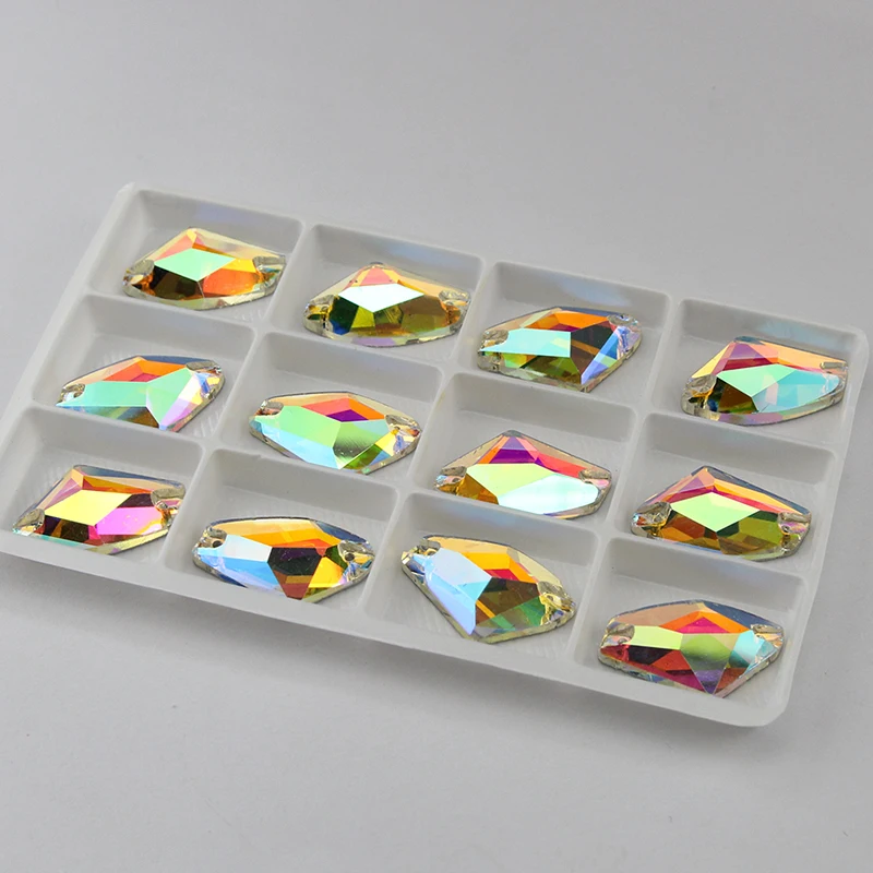 Sewing Stones Ax Shape Crystal Rhinestone Flatback Galactic Sew-on Stone 5*10 9*14 12*19 16*27 Wedding Dress