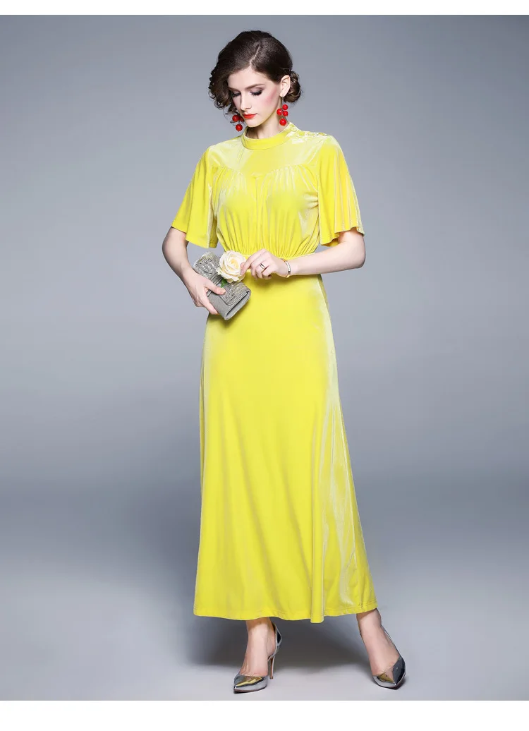 Новинка, ретро желтое бархатное длинное вечернее платье, vestidos Invierno Mujer, рубашка, женское макси платье, Robe Hiver Femme K3603