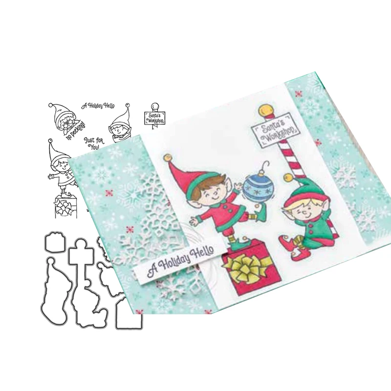 

Christmas Metal Cutting Dies and Clear Stamps for DIY Scrapbooking Holiday Playing Children Craft Stencil Card Make Album Sheet