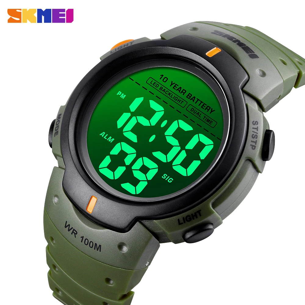 SKMEI Sport Outdoor Watches Mens Digital 100M Waterproof Wrist Watch Men 2 Time Stopwatch Alarm Clock Top Brand reloj hombre