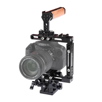

HDRIG Extension-type Half Camera Cage Kit with Manfrotto QRPlate 15mm Railblock Base Wooden Top Handle for Canon 5D Mark II Sony
